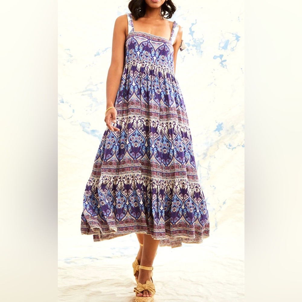 Revolve Caroline Constas Maxi Dress Boho Sleeveless Cotton Purple Blue  SZ M NWT